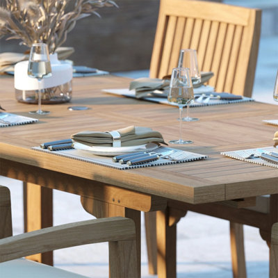 Duchy Teak Garden Outdoor Dining Table & 8 Seat Chair Set - With Green ...