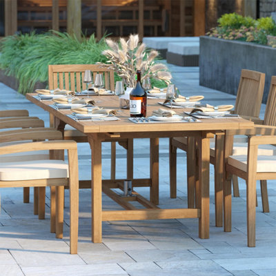Duchy Teak Garden Outdoor Dining Table & 8 Seat Chair Set - With Green ...