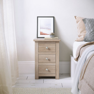 Duchy Washed Oak 3 Drawer Bedside Table - Fully Assembled By Roseland Furniture