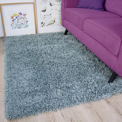 Duck Egg 5 cm High Pile Modern Shaggy Area Rug, Living Room Hallway ...