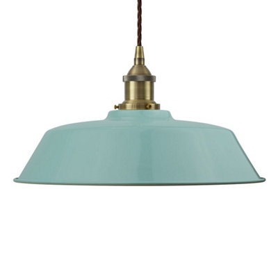 Duck Egg Blue Chancery Painted Pendant Light Antique Brass Lamp