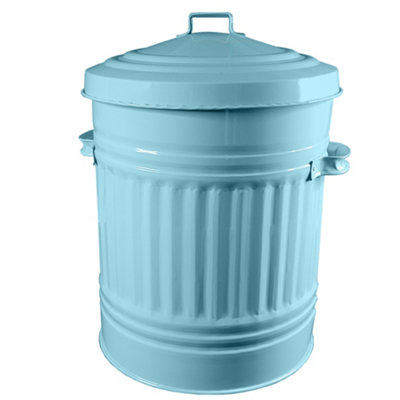 Duck Egg Blue Metal Bin with Dustbin Lid Strong Steel 30L Bin Ideal for Kitchen Bathroom Rubbish Bin Animal Feed Pet Food