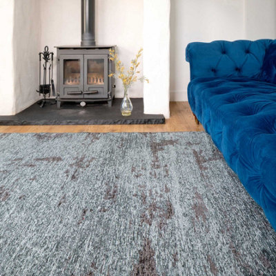 Duck Egg Distressed Reversible Chenille Living Area Rug 115x170cm