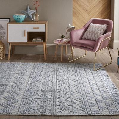 Duck Egg Geometric Kilim Luxurious Modern Wool Moroccan Wool Hand Made Rug For Dining Room Bedroom & Living Room-120cm X 170cm