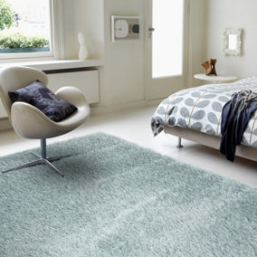 Duck Egg Plain Modern Shaggy Luxurious Easy to Clean Rug for Living Room and Bedroom-160cm X 230cm