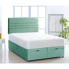 Duck Egg Plush Foot Lift Ottoman Bed With Memory Spring Mattress And Horizontal Headboard 2FT6 Small Single