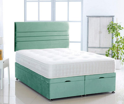 Duck Egg Plush Foot Lift Ottoman Bed With Memory Spring Mattress And   Horizontal   Headboard 4.0FT Small Double