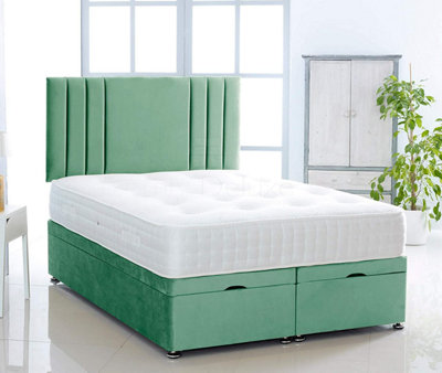 Duck Egg Plush Foot Lift Ottoman Bed With Memory Spring Mattress And Vertical Headboard 2FT6 Small Single