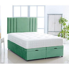 Duck Egg Plush Foot Lift Ottoman Bed With Memory Spring Mattress And Vertical Headboard 2FT6 Small Single