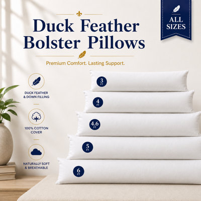 Duck Feather & Down Bolster Pillow Full Body Back Neck Leg Support ...