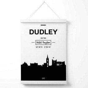 Dudley Black and White City Skyline Poster with Hanger / 33cm / White