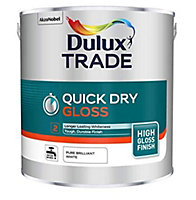 Dulux Trade Quick Dry Gloss Water Based Paint Pure Brilliant White 5 Litres