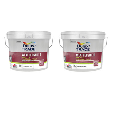 Dulux Trade Weathershield Smooth Masonry Paint Pure Brilliant White 10L (Pack Of 2)