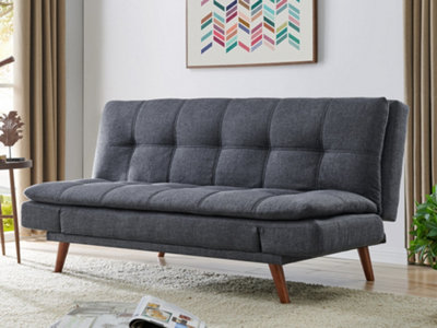 Duncan Fabric Sofa Bed With Wooden Legs and Adjustable Armrests, Dark ...