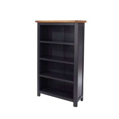 Dunkeld 3 shelf narrow bookcase, painted midnight blue with wooden top