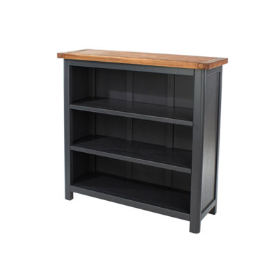 Dunkeld low bookcase, painted midnight blue with wooden top