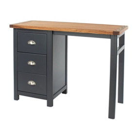 Dunkeld single pedestal dressing table, midnight blue with antique oak veneer top