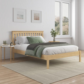 Dunkeld Solid Wooden Oak Bed Frame - Double - Low Footboard - Shaker Style - With 20cm Pocket Spring Comfort Foam Double Mattress