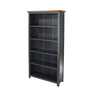 Dunkeld tall bookcase, painted midnight blue with wooden top