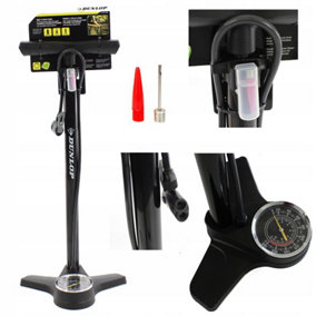 Dunlop Bicycle Foot Pump Pressure Gauge Valve Bike Car Schrader Presta Air 12Bar