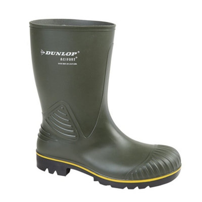 Dunlop Mens Acifort HD Mid Calf Wellington Boots Green (13 UK) | DIY at B&Q