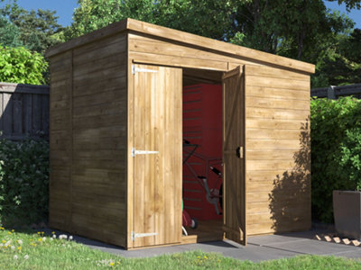 Dunster House Bike Shed Storage 2.4 x 1.8 m (8'x6') 15mm Pressure Treated Pent Roof Overlord Modular