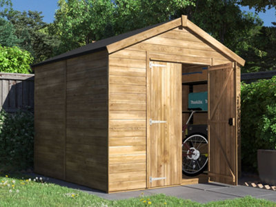 Dunster House Bike Shed Storage Garden Building 2.4 x 2.4m (8' x 8') 15mm Walls Wooden Pressure Treated, Apex Overlord Modular