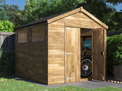 Dunster House Bike Shed Storage Garden Building 2.4 x 2.4m (8' x 8') 15mm Walls Wooden Pressure Treated, Apex Overlord Modular