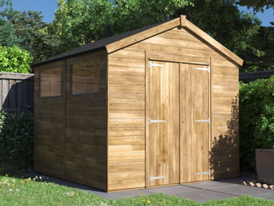 Dunster House Bike Shed Storage Garden Building 2.4 x 2.4m (8' x 8') 15mm Walls Wooden Pressure Treated, Apex Overlord Modular