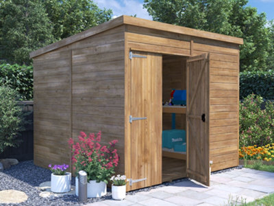 Dunster House Bike Shed Storage Garden Workshop 2.4m x 2.4m ( 8'x8') 15mm Walls Pent Roof, Overlord Modular