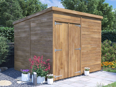 Dunster House Bike Shed Storage Garden Workshop 2.4m x 2.4m ( 8'x8') 15mm Walls Pent Roof, Overlord Modular
