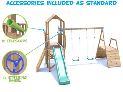 Dunster House Climbing Frame with Swings, Slide, Climbing Wall ...