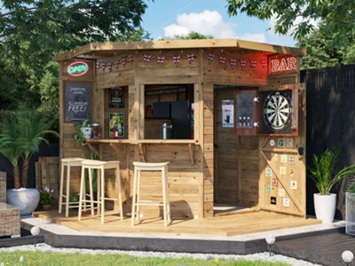 Dunster House Outdoor Bar Shed 2.4m x 2.4m Pressure Treated The Corner Hangover Garden Bar III Fully Loaded