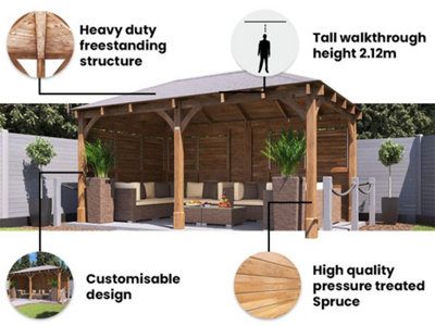 Dunster House Wooden Gazebo Kit Louvre Wall 5m x 3m with Roof Shingles ...