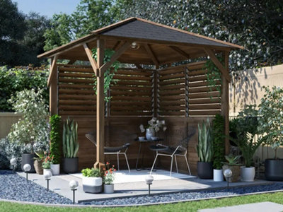 Dunster House Wooden Gazebo Louvre Wall 2m x 2m Garden Shelter Roof ...