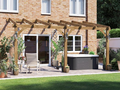 Dunster House Wooden Lean To Pergola Kit 5m x 3m Wall Mounted Garden ...