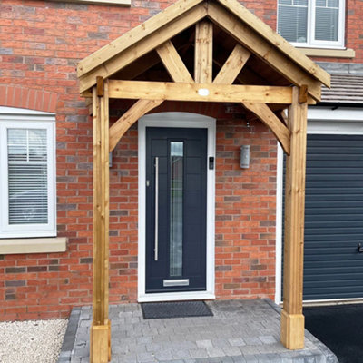 Dunster House Wooden Porch Canopy Kit 2m x 1.5m Door Shelter Black Roof ...