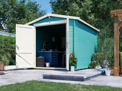 Dunster House Wooden Shed 8' x 10' (3.5 x 3m) Garden Cabin 6 Point Lock Workshop Petrus Apex Roof