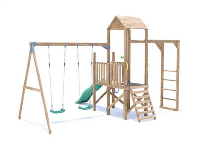 Dunter House Climbing Frame with Swings, Slide, & Bars BalconyFort Low ...