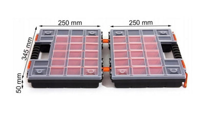 Duo Compartment Storage Tandem Organiser Case Tool Box Adjustable Dividers Model 2