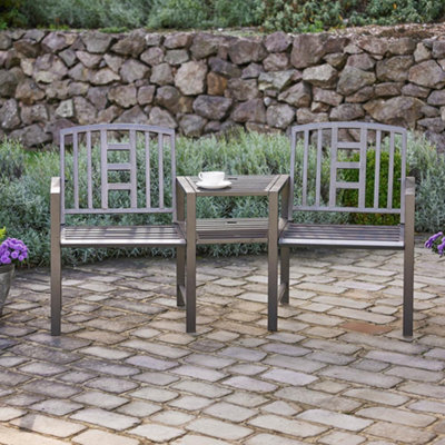 Duo Garden Bench & Table - Weatherproof Bronze Finish Metal Outdoor Garden Companion Seat - Measures H85 x W165 x D56cm