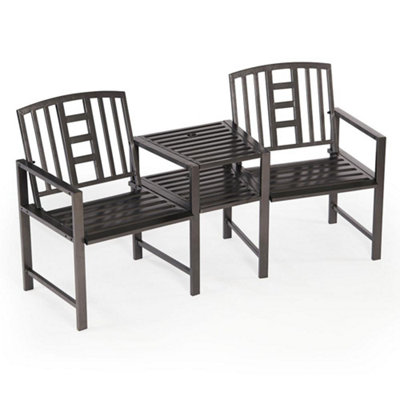 Duo Garden Bench & Table - Weatherproof Bronze Finish Metal Outdoor Garden Companion Seat - Measures H85 x W165 x D56cm