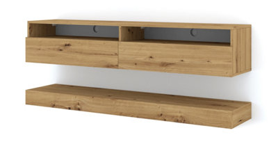 Duo Wall Hung TV Cabinet and Shelf Set in Oak Artisan 1600mm