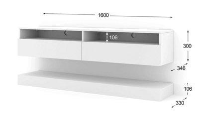 Duo Wall Hung TV Cabinet and Shelf Set in White Matt 1600mm