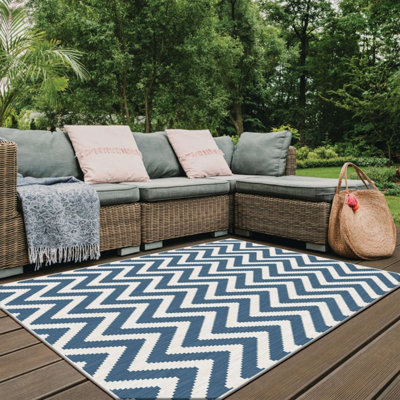 Duo Weave Collection Outdoor Indoor Blue Rugs Zigzag Design