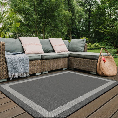Duo Weave Collection Outdoor Rugs in Bordered Design