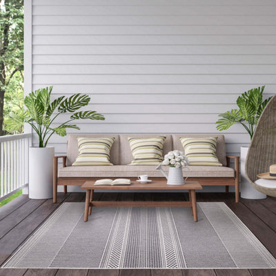 Duo Weave Reversible Indoor Outdoor Grey Rugs in Fine Line Design