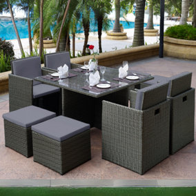 Duomo Rattan Cube Garden Outdoor Furniture 8 Seater Table & Chairs Set With Rain Cover