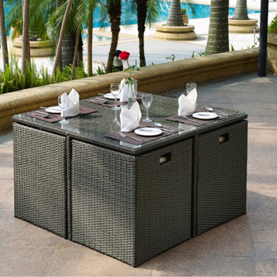 Duomo Rattan Cube Garden Outdoor Furniture 8 Seater Table & Chairs Set With Rain Cover