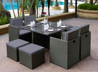 Duomo Rattan Cube Garden Outdoor Furniture 8 Seater Table & Chairs Set With Rain Cover - 3